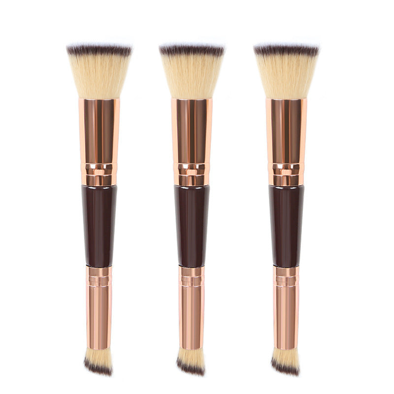 Double-headed Wooden Handle Makeup Flat Head Powder Foundation Brush