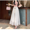 Vintage Belt Pleated Skirt Versatile Slimming High Waist A- Line