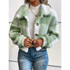 Plaid Pattern Plush Button Cardigan Casual Warm Coat