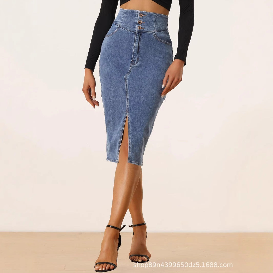 Womens High-Waisted Irregular New Denim Skirt