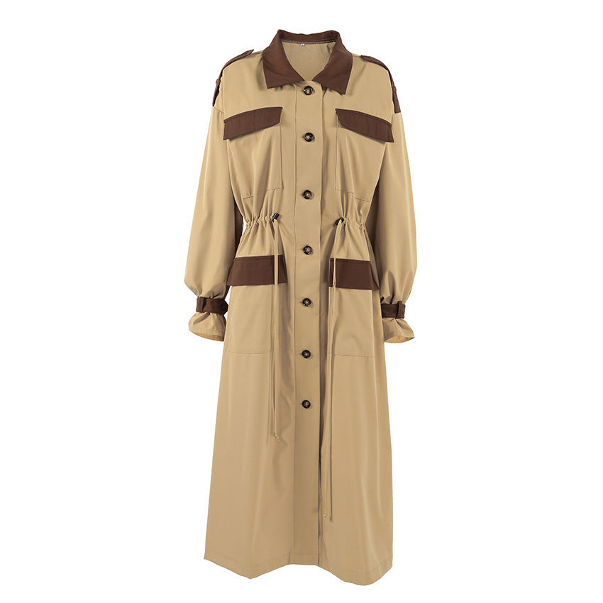 Autumn And Winter Retro Contrast Color Trench Coat For Women