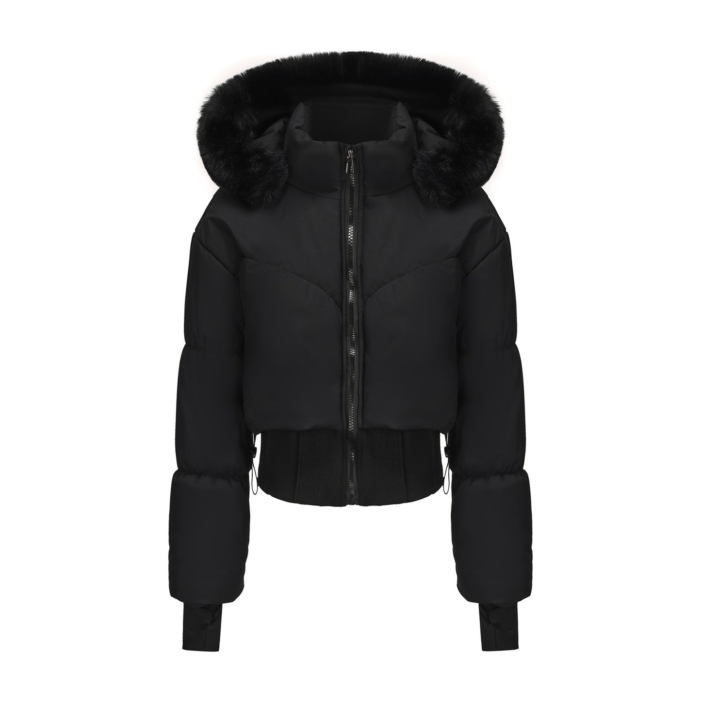 Women's Waist-tight Big Fur Collar Hooded Short Cotton Jacket