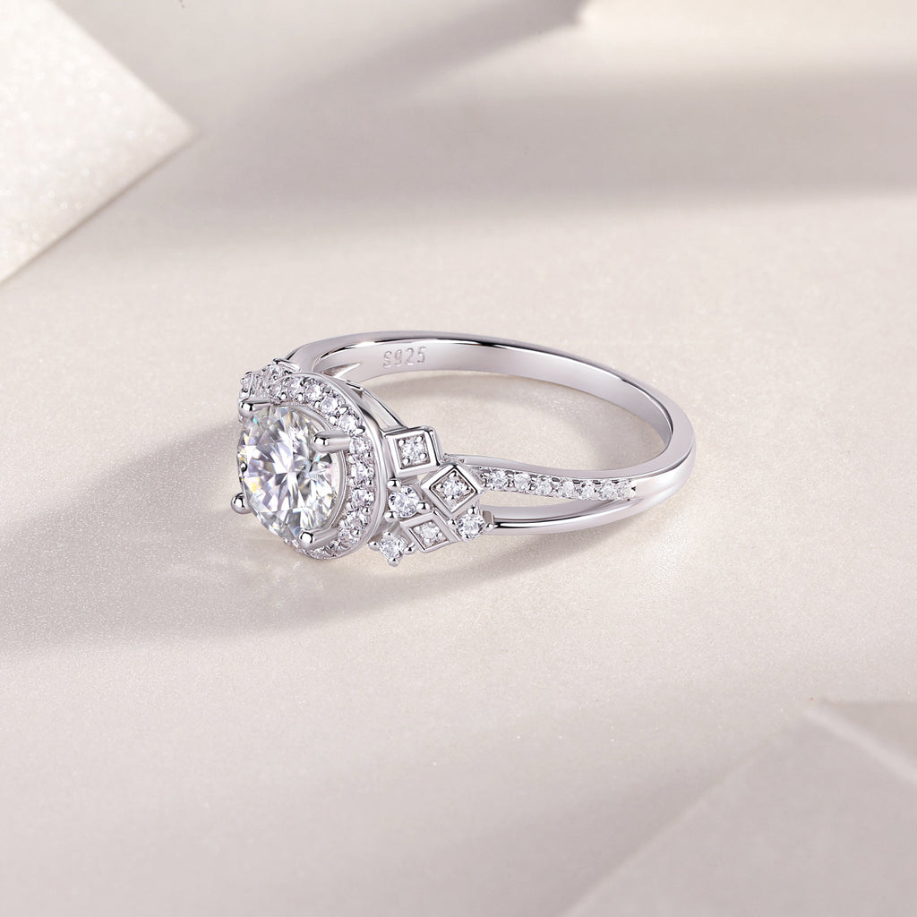 Harbor Clear Sky - A Wedding Ring Set With 1-carat Top-quality Moissanite S925 Silver And Platinum Plating. The Ring Can Be Inspected With A Diamond Pen