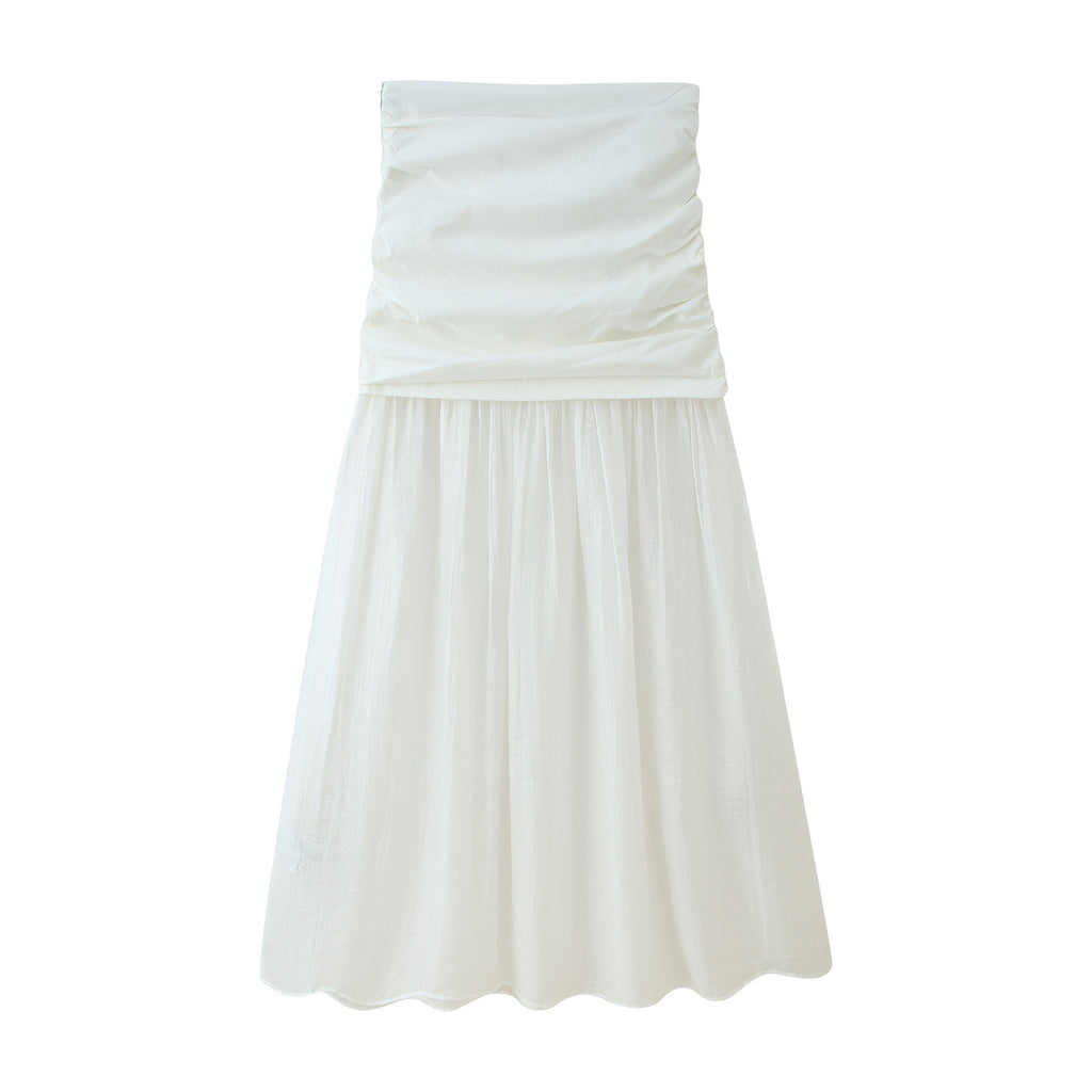 Summer Pleated Decorative Stitching Mid-waist Skirt