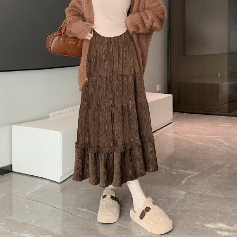 Slimming Midi A- Line Skirt Korean Style Elastic Waistband All-matching