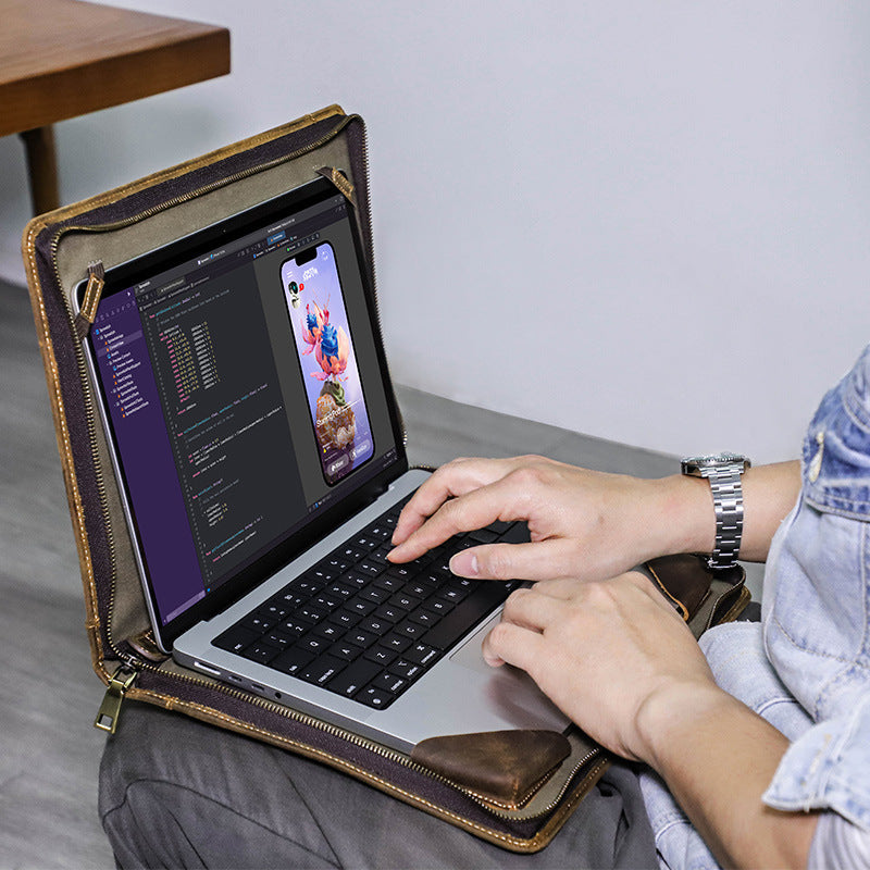 حقيبة حماية للكمبيوتر المحمول مصنوعة من الجلد الطبيعي مقاس 14.2 بوصة