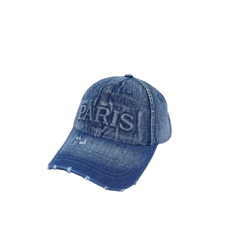 Washed Denim With Hole Baseball Cap Sun-poof Peaked Cap
