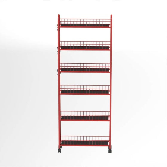 6-Tier Rolling Cart Gap Kitchen Slim Slide Out Storage Tower Rack With Wheels,Baskets,6 For Kitchen,Bathroom Laundry Narrow Piaces Utility Cart,Red