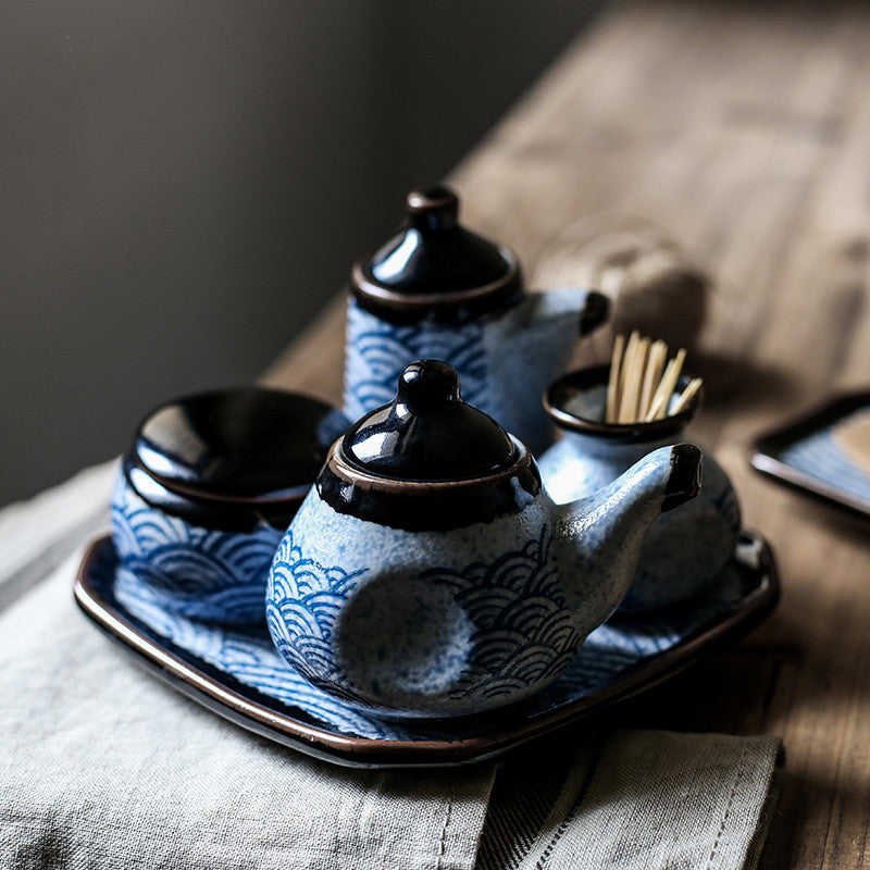 Japanese Style Ceramic Hefeng Seasoning Pot Set Restaurant Household
