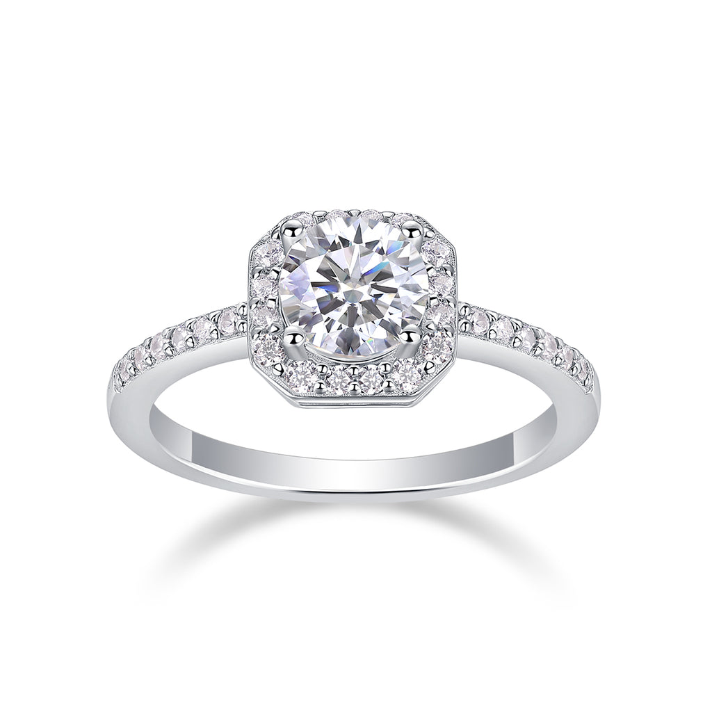 A Wonderful Connection - A Wedding Ring Set With 1-carat Top-quality Moissanite S925 Silver And Platinum-plated Diamond. The Ring Can Be Tested With A Diamond Pen