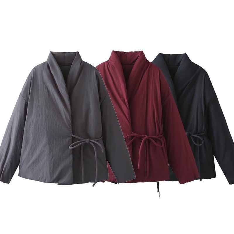 Double Breasted Kimono Niche Design Lace-up Cotton Coat Jacket