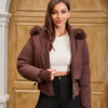 Women's Waist-tight Big Fur Collar Hooded Short Cotton Jacket