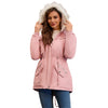 Ladies Hooded With Fur Collar Fleece Padded Coat