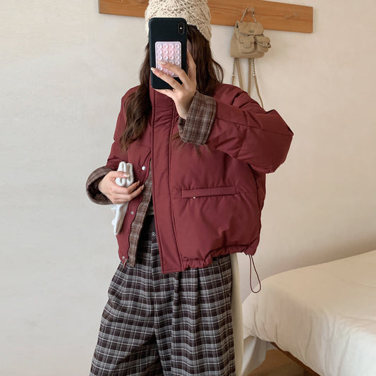 Patchwork Loose Casual Stand Collar Temperament Cotton-padded Jacket