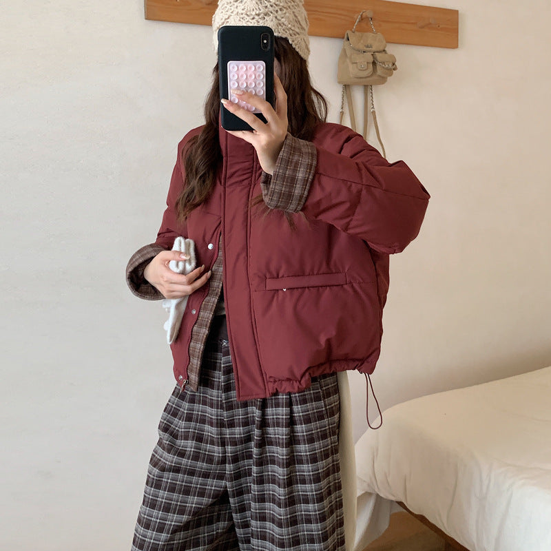 Patchwork Loose Casual Stand Collar Temperament Cotton-padded Jacket