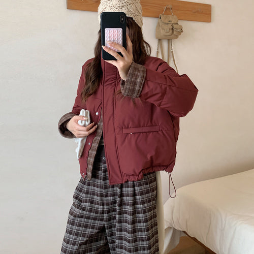 Patchwork Loose Casual Stand Collar Temperament Cotton-padded Jacket