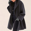 Plus Size Women's Solid Color Round Neck Button Coat - Oversized Hooded Wool-Like Long Coat For Fall&Winter