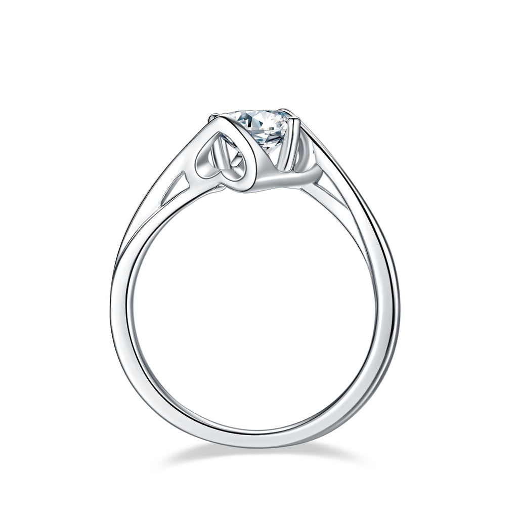 Angel's Heart - Set With 1-carat Top-quality Moissanite S925 Silver And Platinum-plated Diamond Wedding Ring. The Ring Can Be Inspected With A Diamond Pen