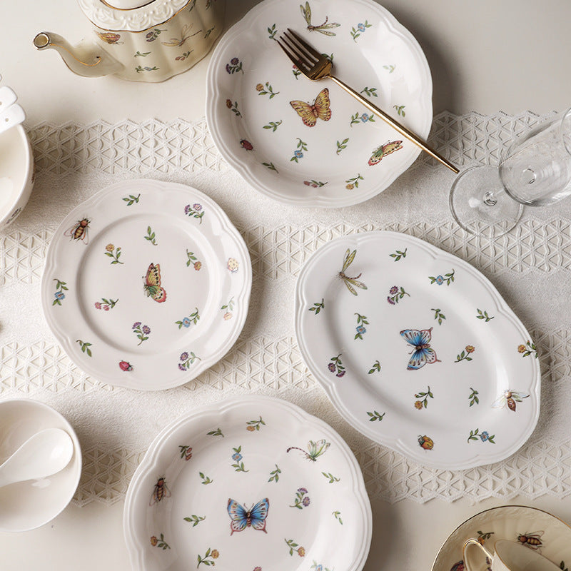 Vintage Dragonfly Butterfly Ceramic Tableware Set
