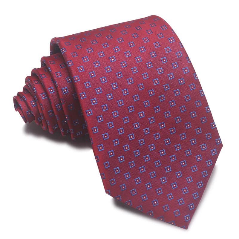 8CM Polyester Jacquard Striped Tie Men's Business Formal Red Black Blue - Eshtree