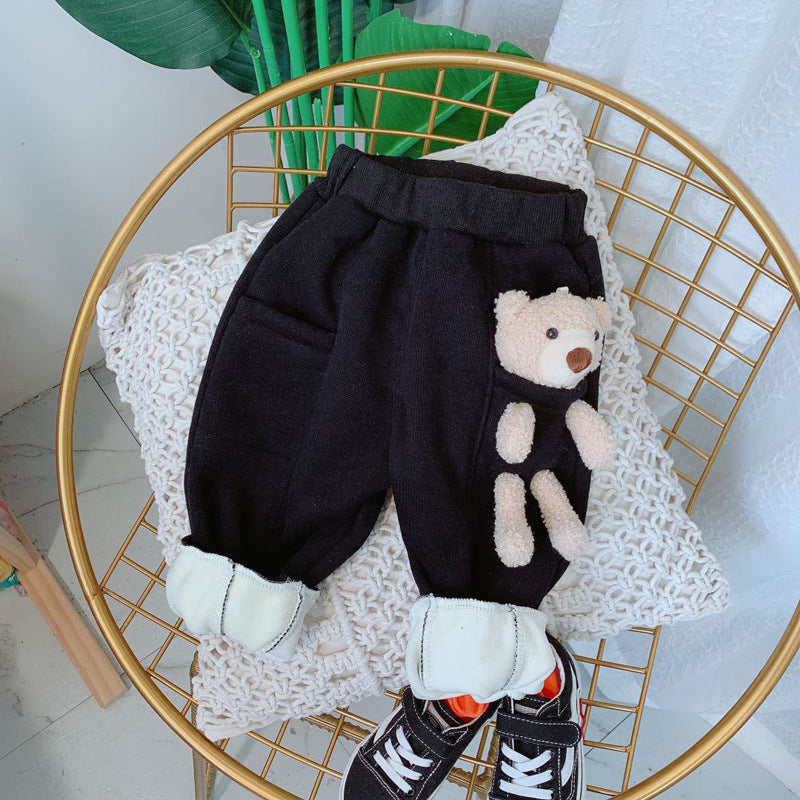 Boys And Girls Detachable Pockets Bear Pants