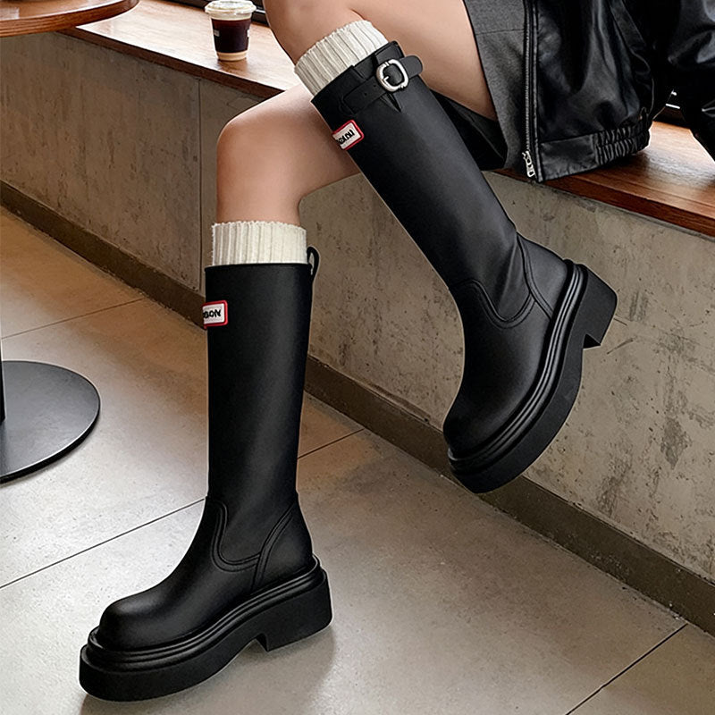 British Style All-match Slimming Thick Bottom Increased By Knight Boots