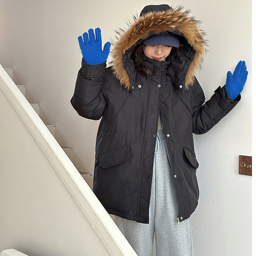 Mid-length Hooded Loose All-matching Thickened Cotton-padded Coat