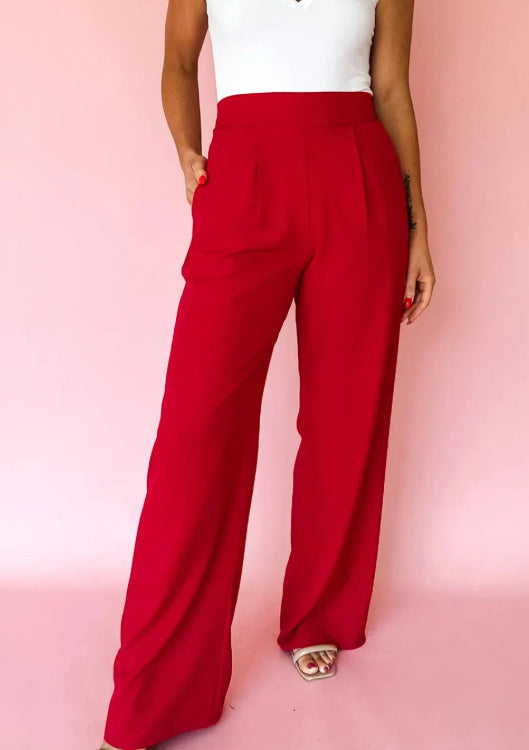 Black Pleated Detail Pull On High Elastic Waist Loose Straight Pants