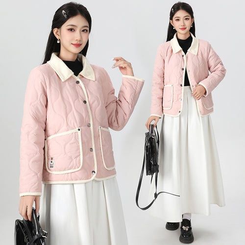 Short Velvet Cotton-padded Coat For Women