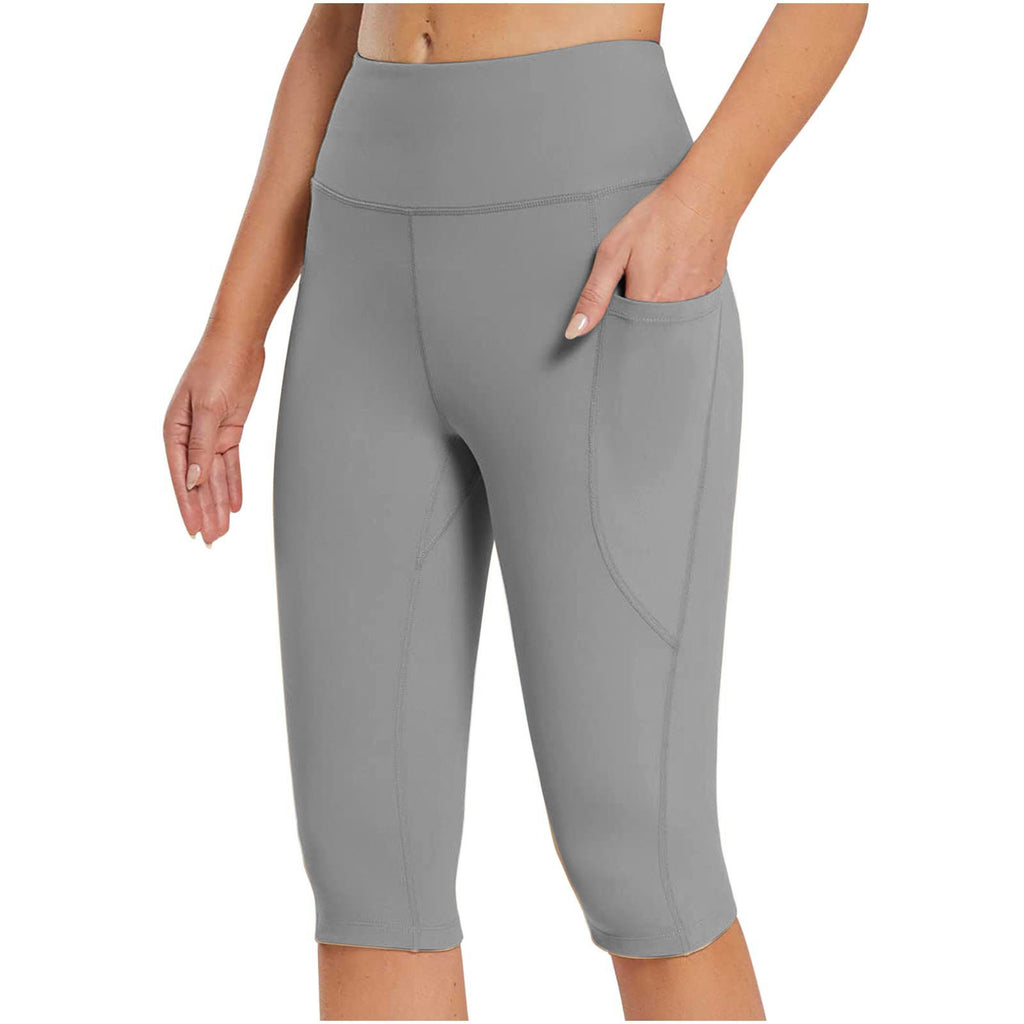 Side Pocket Solid Color High Waist Tight Stretch Sports Leggings
