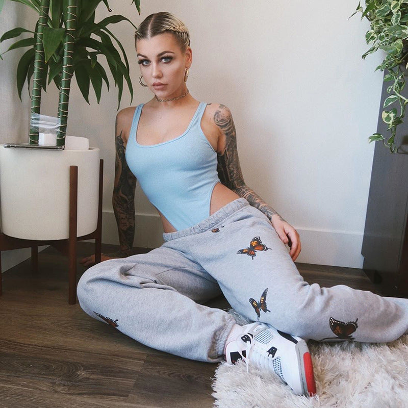 Printed high-waisted slim-fit fleece sweatpants