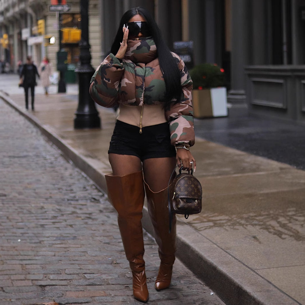 European And American Women's Clothing Fashion Retro Camouflage Print Short Cotton Jacket