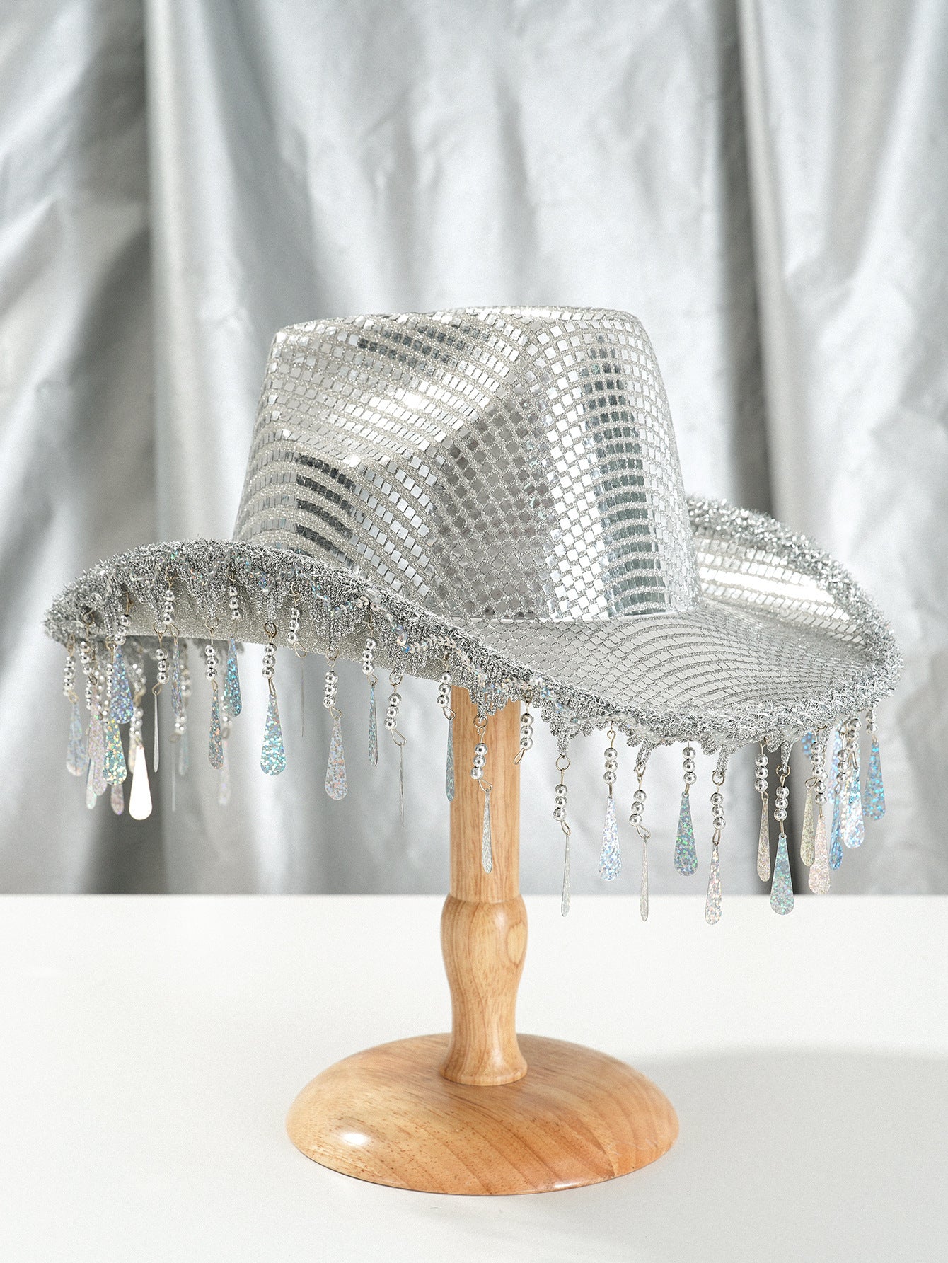 Western Cowboy Hat Sequined Tassel XINGX Design Floppy Hat