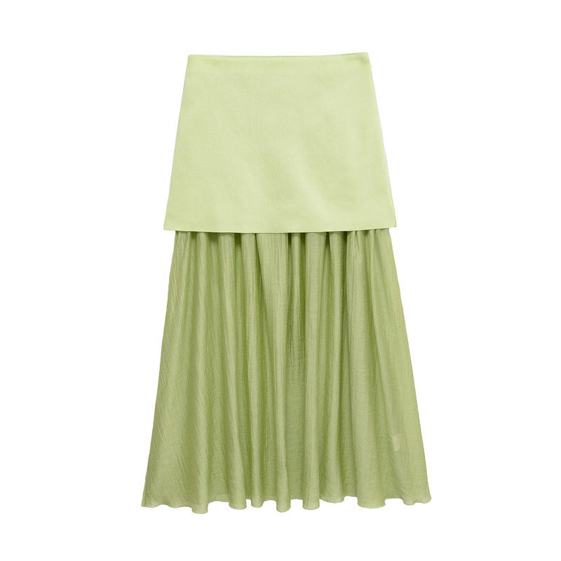 Solid Color Knitted Pleated Stitching Skirt