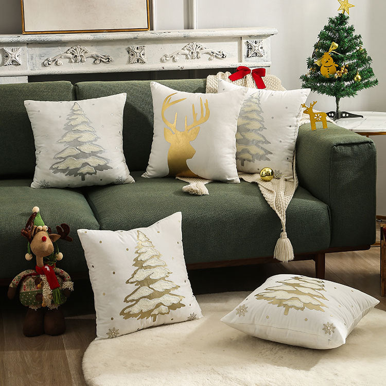 Embroidered Bronzing Christmas Tree Pillowcase