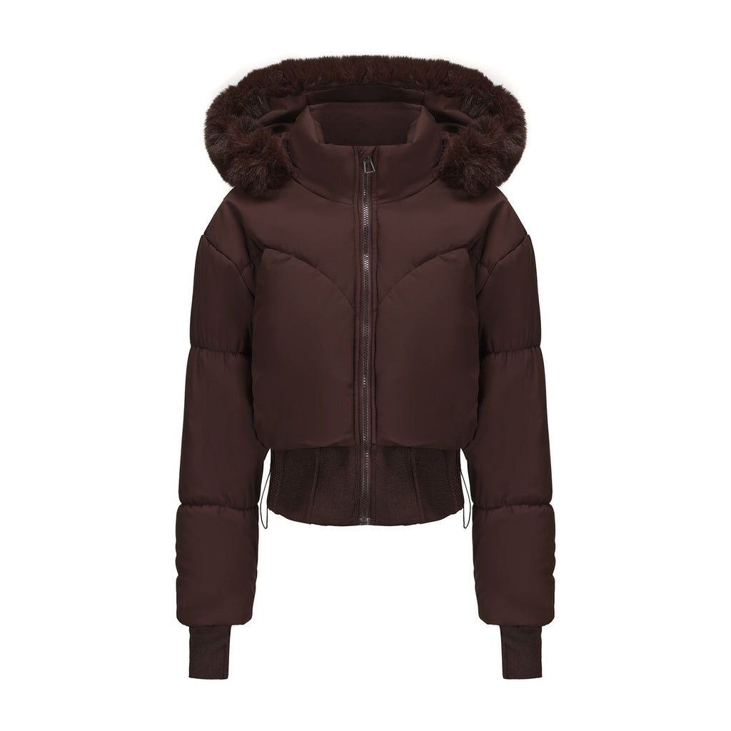 Women's Hooded Large Fur Collar Short Cotton Jacket