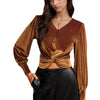 Polyester Women's Velvet French Waist Twist Design Long Sleeve Top