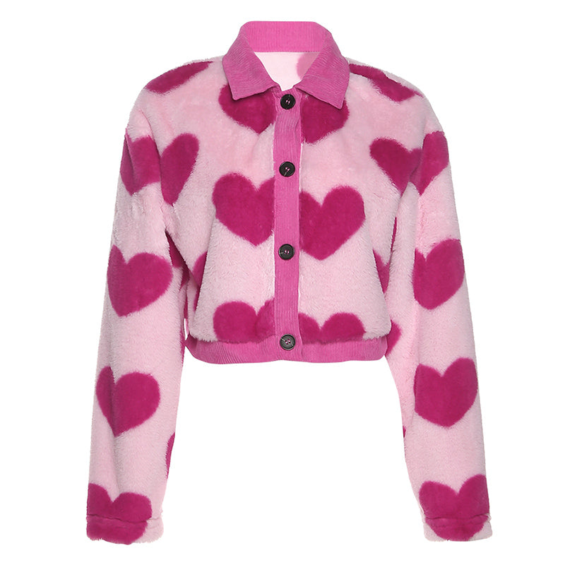 Girls Retro Loose Love Plush Jacket Women