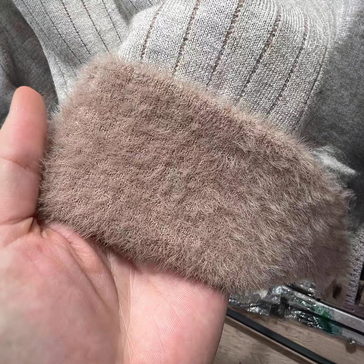 Fluffy V-neck Long Sleeve T-shirt Sweater For Women