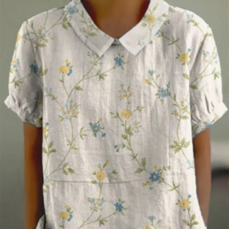 بلوزة نسائية فضفاضة مطبوعة برقبة دائرية