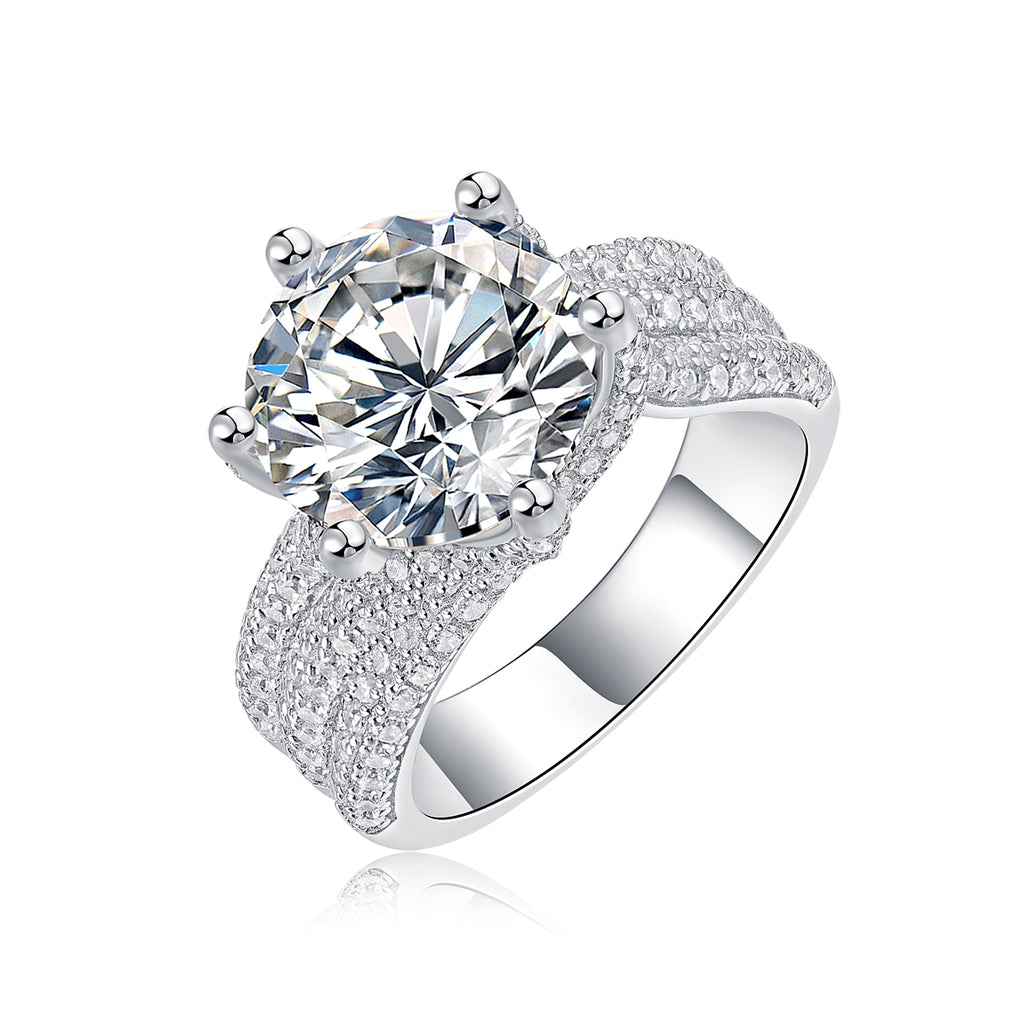 Eternal Vow - A Wedding Ring Set With 5-carat Top-quality Moissanite S925 Silver And Platinum-plated Diamond. The Ring Can Be Inspected With A Diamond Pen