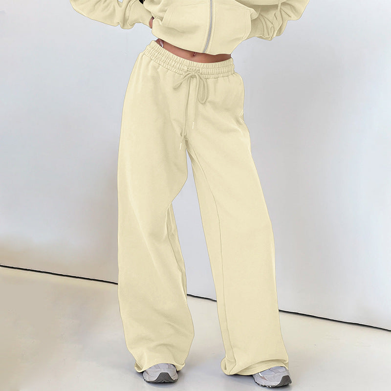 Fashion Casual Loose Drawstring Tight Waist Solid Color Trousers