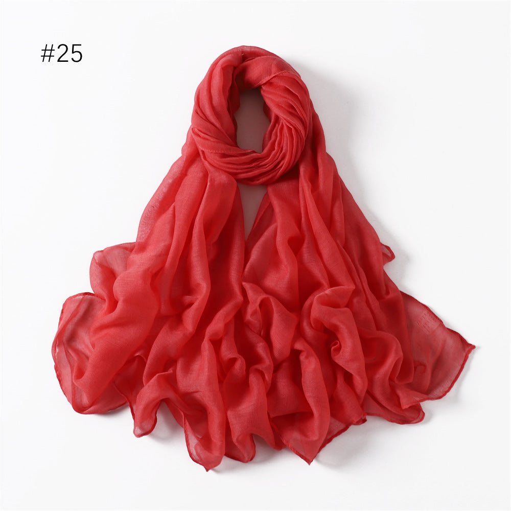 Classic Women's Pure Color Tulle Cotton And Linen Breathable Thin Scarf Silk