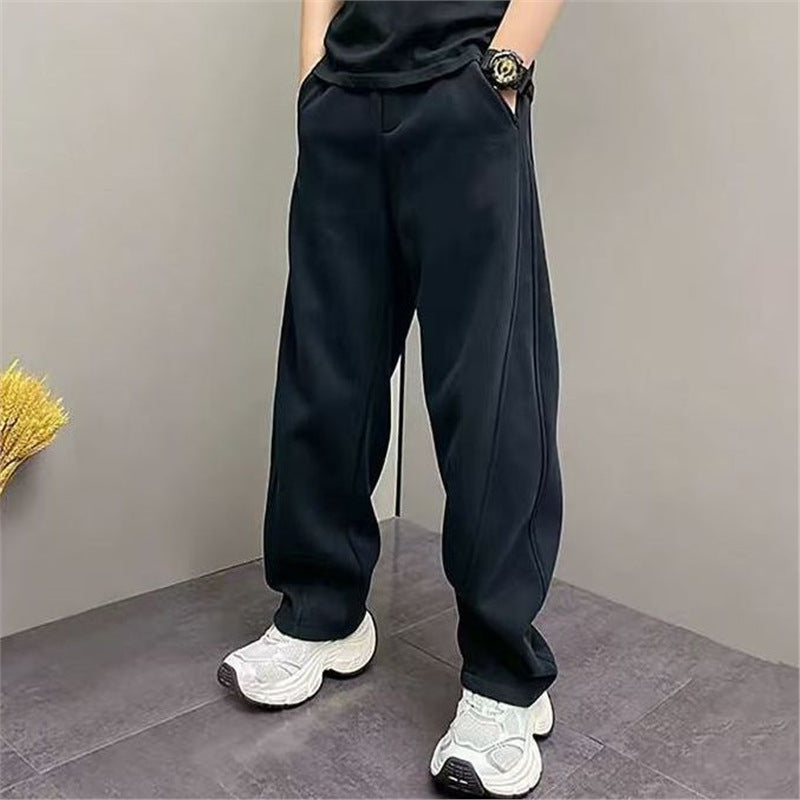 Mens Fleece Lined Thickened Casual Straight Cut Pants