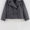 Gray Suit Woolen Jacket Women's Loose Double-breasted Short Coat