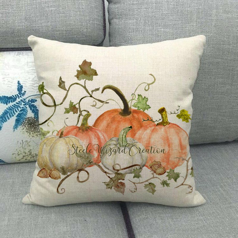 Painted pumpkin linen pillowcase