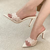 Pointed-toe Stiletto Heel Lace Slippers