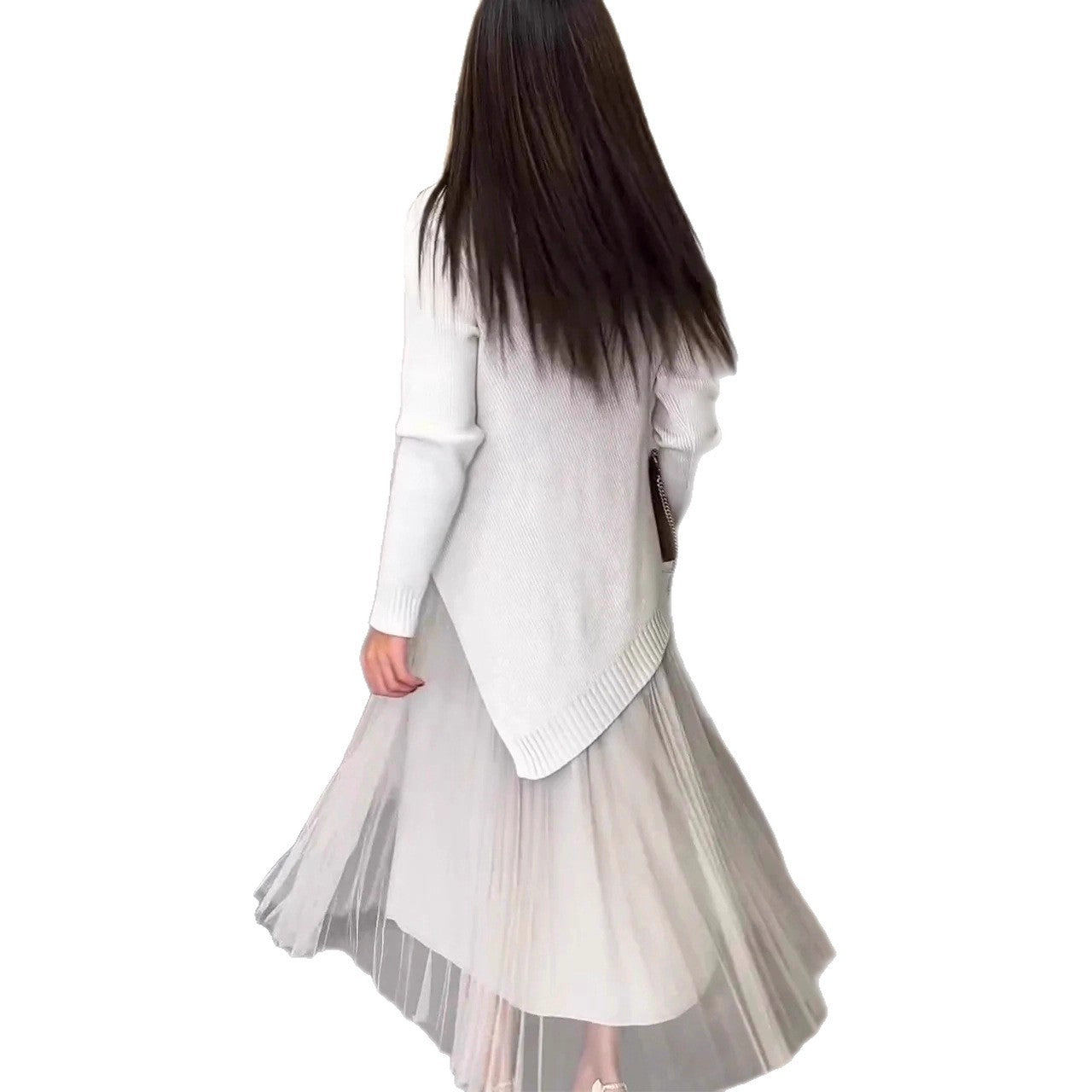 Lined Mesh Pleats Dress Suit For Women