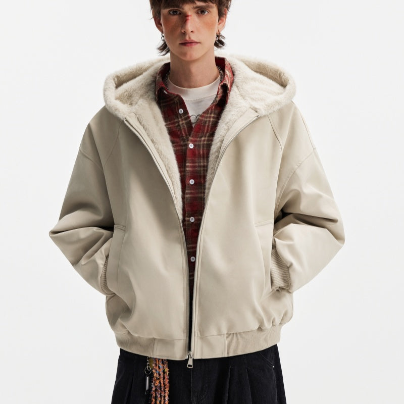 Hooded Cotton Jacket For Winter, Warm And Thick With Fur Collar