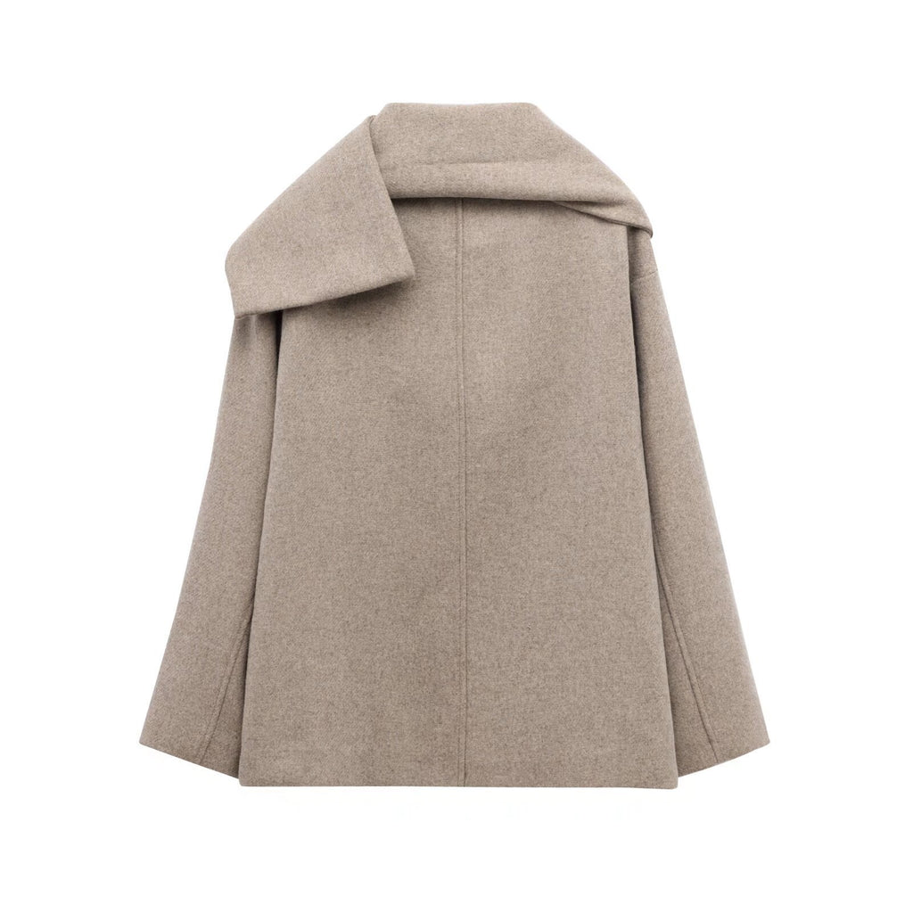 Women's French Style Design Blended Scarf Coat Coat